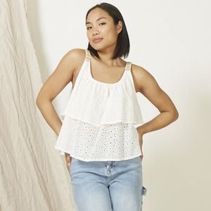 Sleeveless Top Eyelet & Straps with Hearts White made in Italy